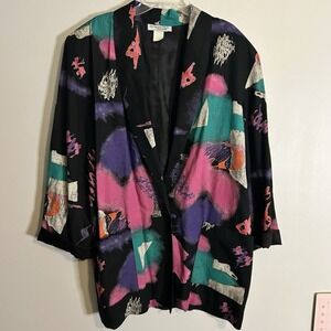 Vintage Kensington Square Blazer Size Large  Abstract Jacket Purple‎ Pink 90's